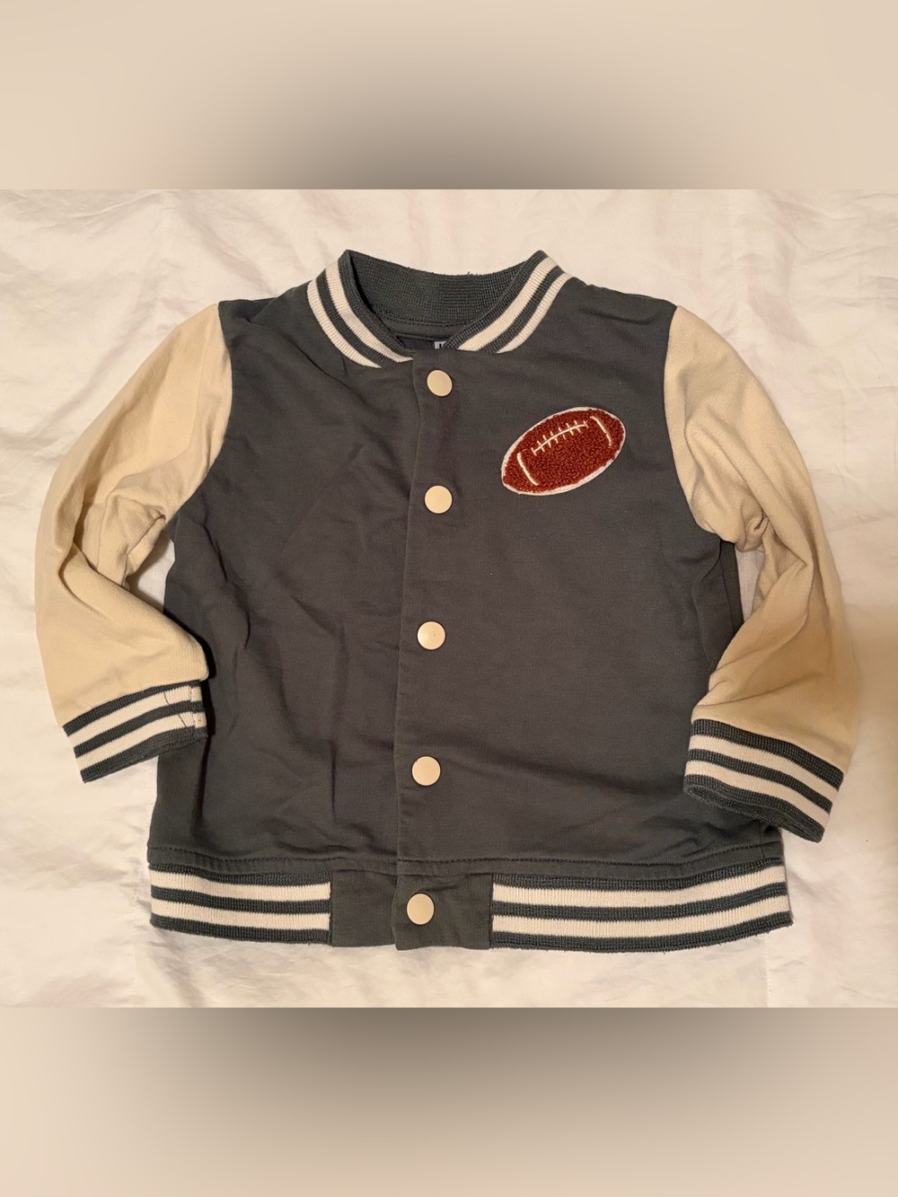 Little Lad Gray and Cream Varsity Jacket